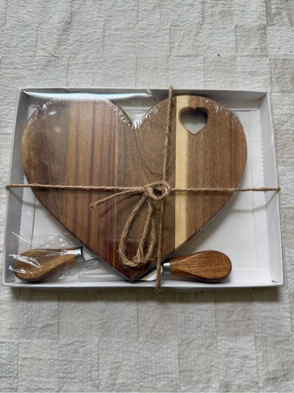 Heart-Shaped Wood Serving Board with Cutout Handle - Brown